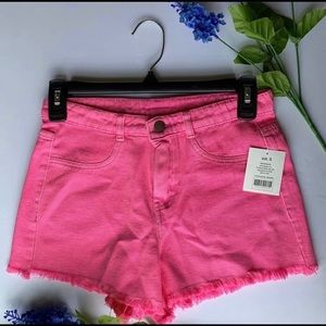 Style Short Women Pink Denim Shirts Size Small